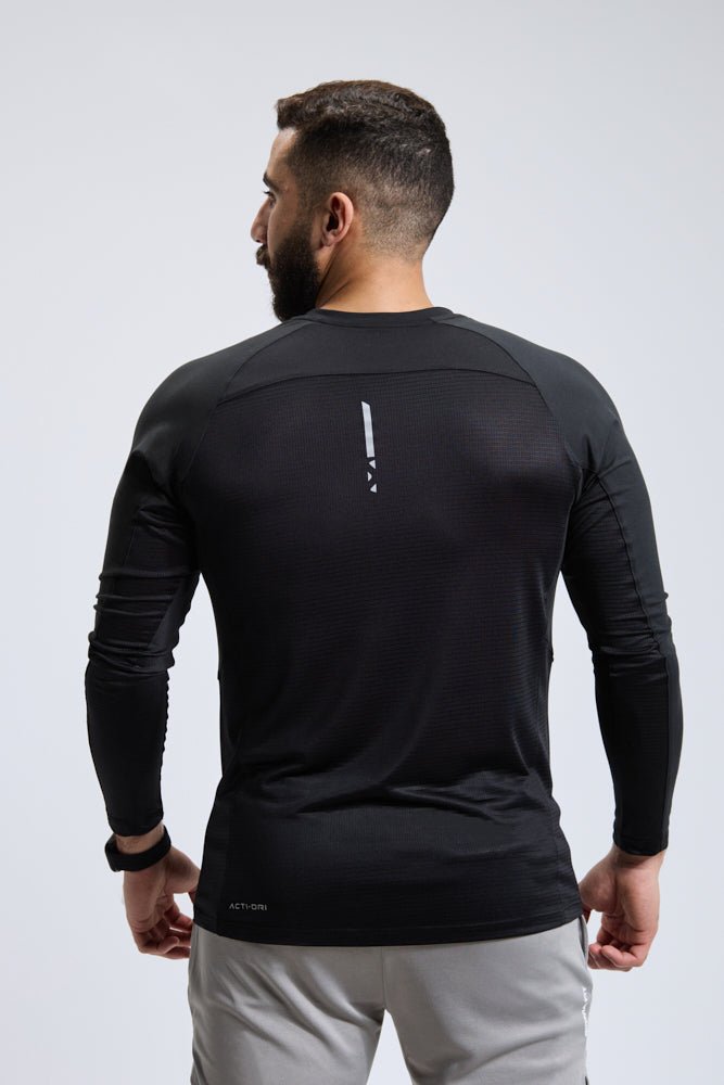 Jet Black Long Sleeve Gym Workout Performance Top