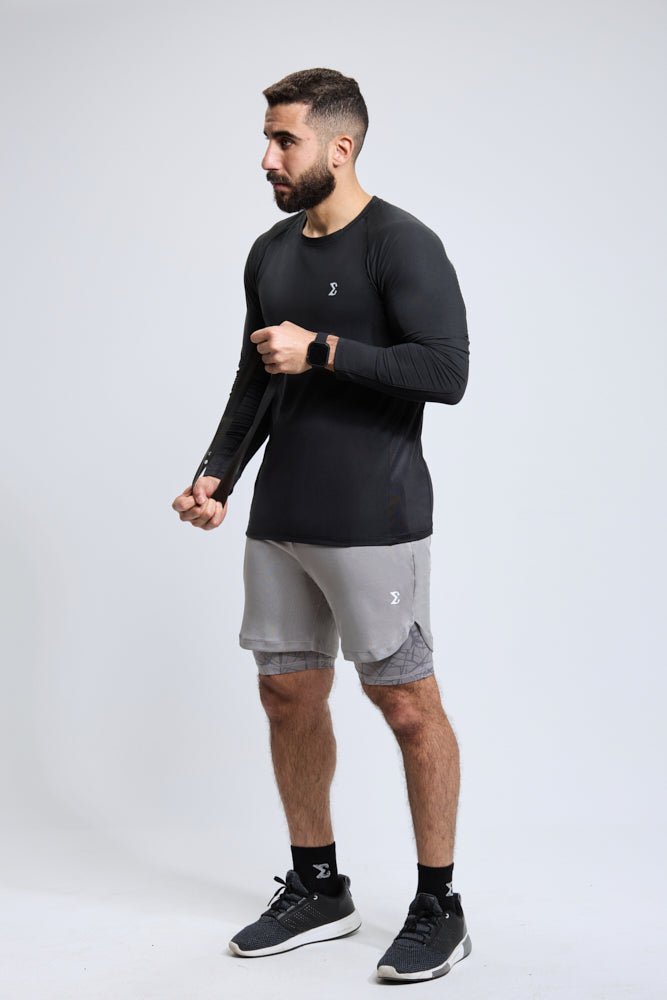 Jet Black Long Sleeve Gym Workout Performance Top