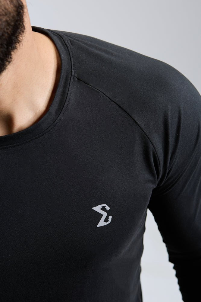 Jet Black Long Sleeve Gym Workout Performance Top