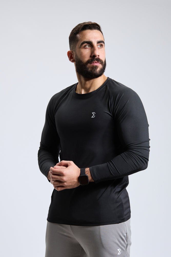Jet Black Long Sleeve Gym Workout Performance Top
